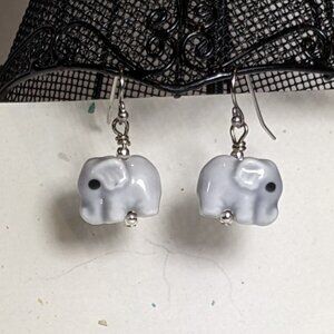 Hand-made ceramic grey elephants on stainless steel ear wires. New!